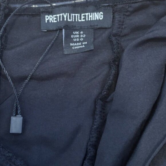 PRETTYLITTLETHING Black Lace Bardot Long Split Sleeve Bodycon Dress Womens Sz 0 - Picture 4 of 6